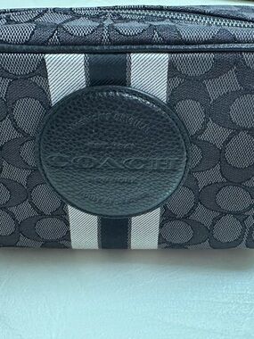 Coach Signature Stripe Cosmetic Pouch in Black and White